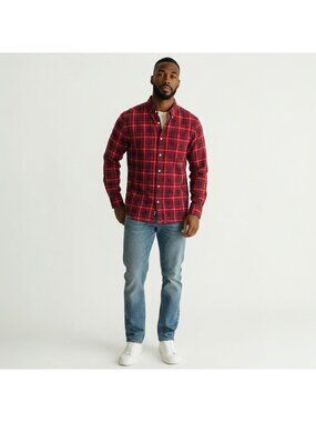 Bonobos Mens Red Plaid Button-Down Shirt Standard Fit Cotton Small Long Sleeve